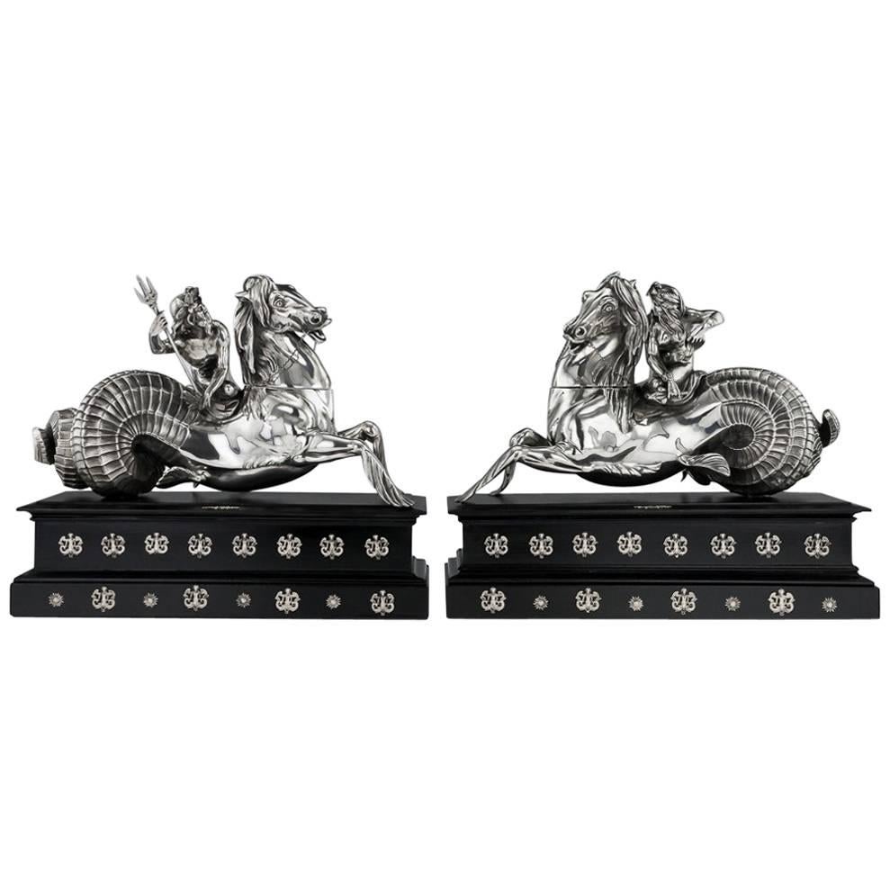 Antique Italian Solid Silver Statues of Poseidon & Amphitrite, Rome, circa 1800