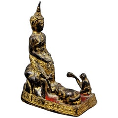  18. Jahrhundert Thailand Siam Rattanakosin Bronze lackierter und vergoldeter Buddha 