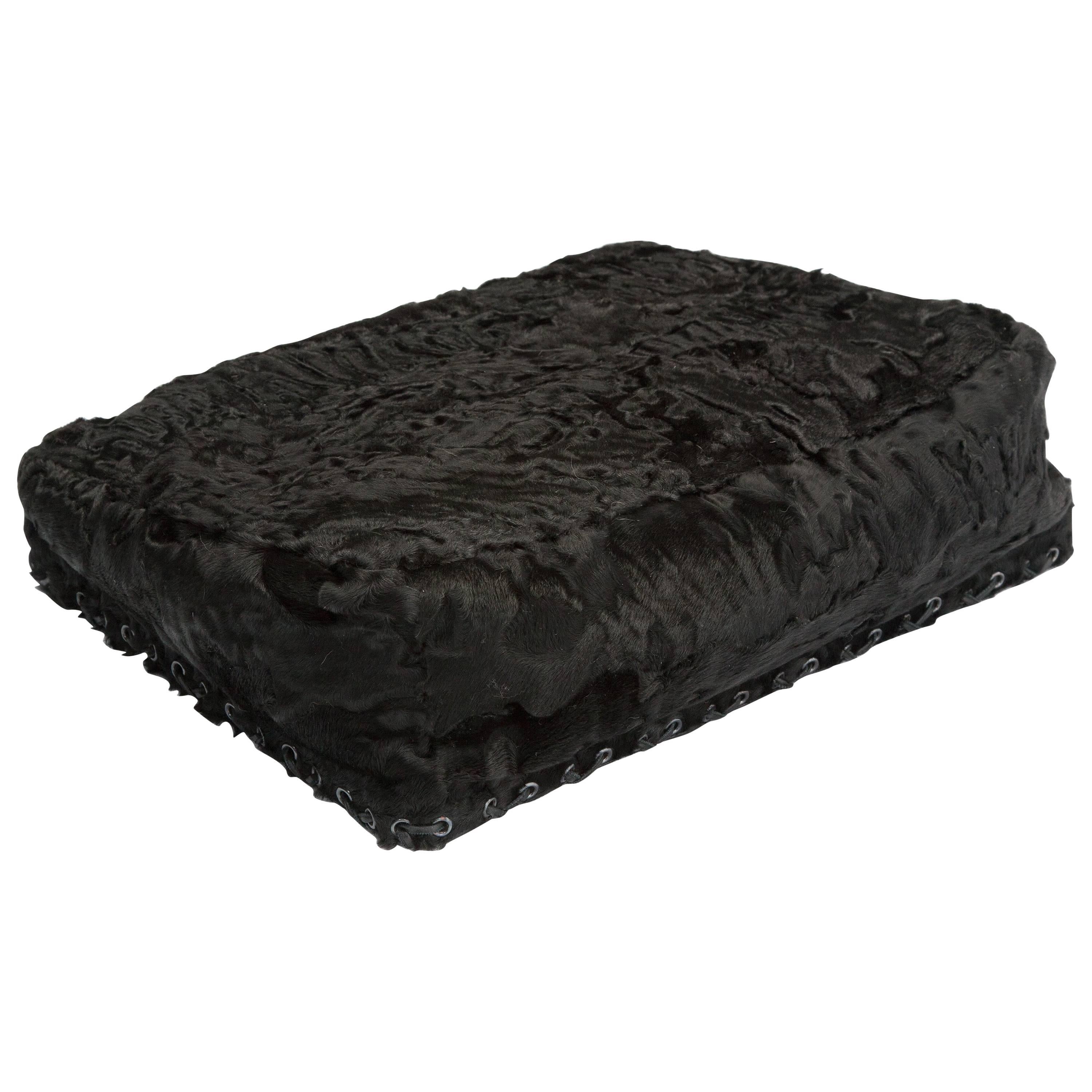 Natural Black Cashmere and Recycled Astrakhan Fur and Leather Clean Pillow For Sale