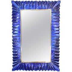 Miroir contemporain en verre bleu cobalt de Murano, en stock