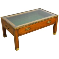 Antique 19th Century English Mahogany Campaign Coffee Table Display Case