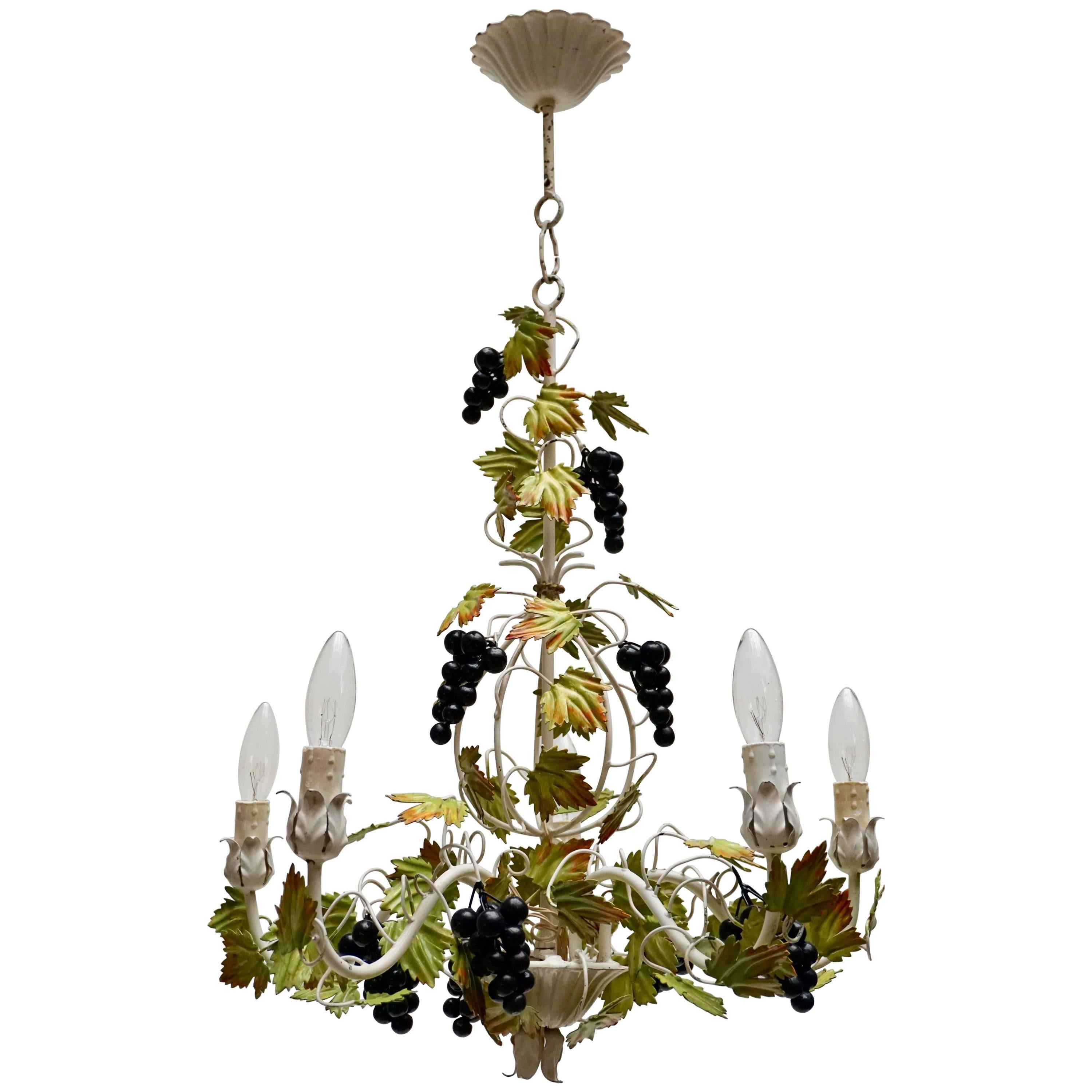 Metal Painted Chandelier with Bunches of Grapes For Sale
