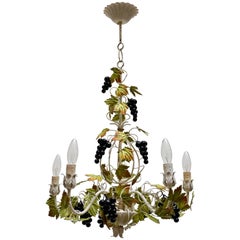 Metal Painted Chandelier with Bunches of Grapes