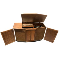 Striking Small American Midcentury Walnut Console Stereo Cabinet by The Fisher