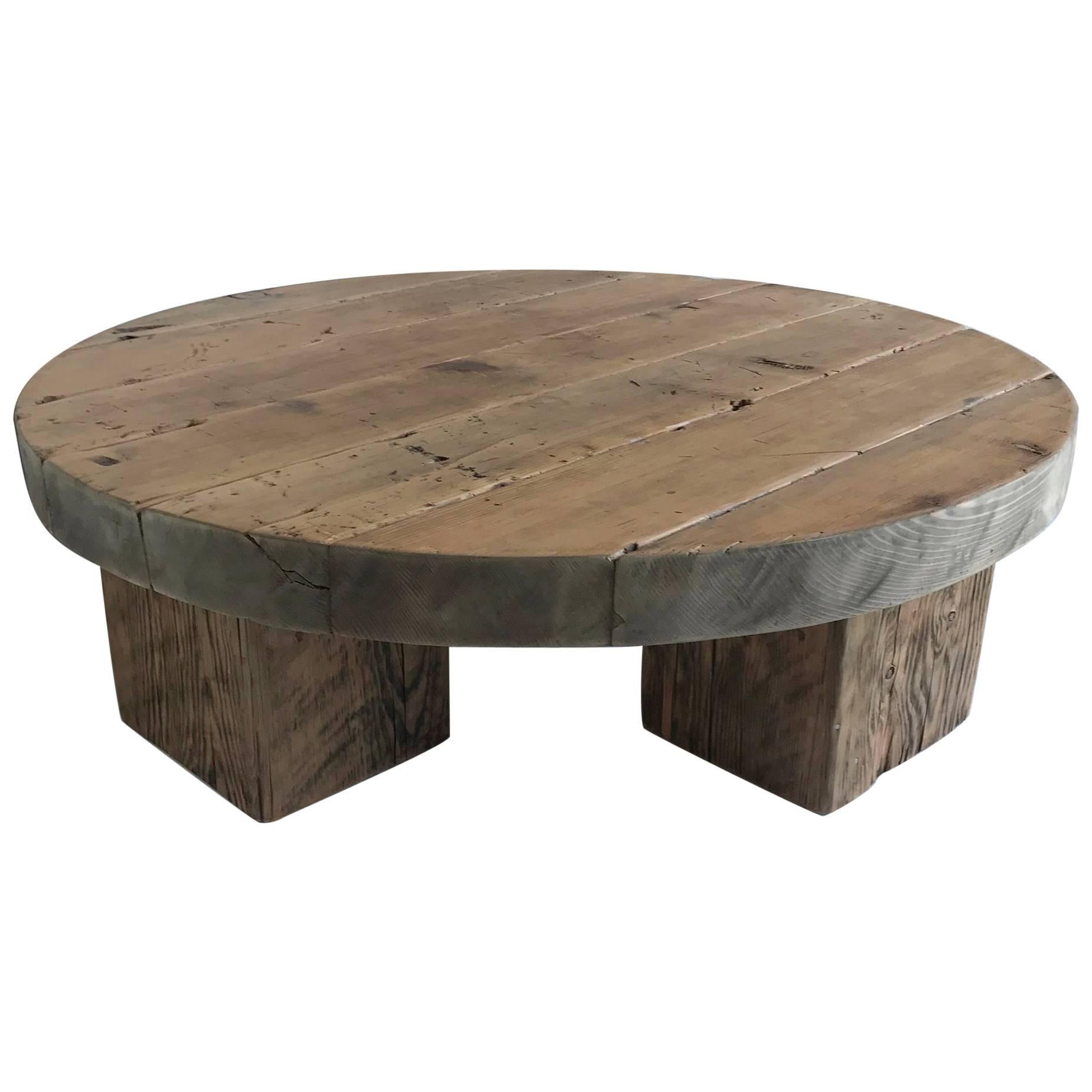 Round Rustic Modern Wood Low Coffee Table