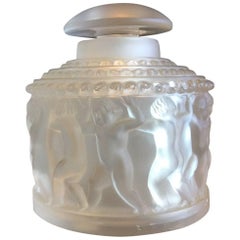 Retro Frosted Crystal Cherub or Les Enfants Powder Jar by Lalique of France