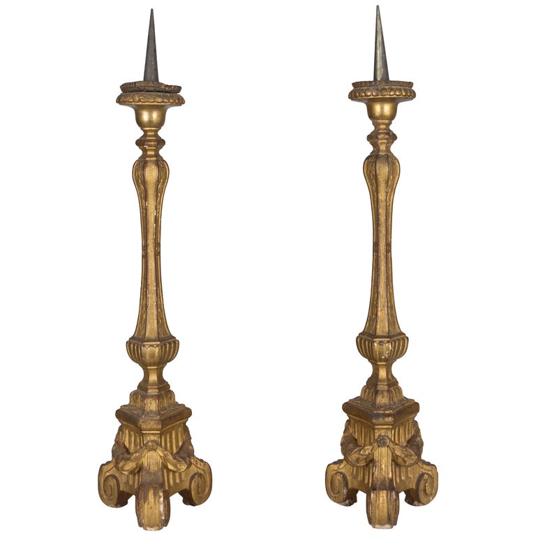 Pair of 18th Century French Altar Candlesticks For Sale at 1stDibs