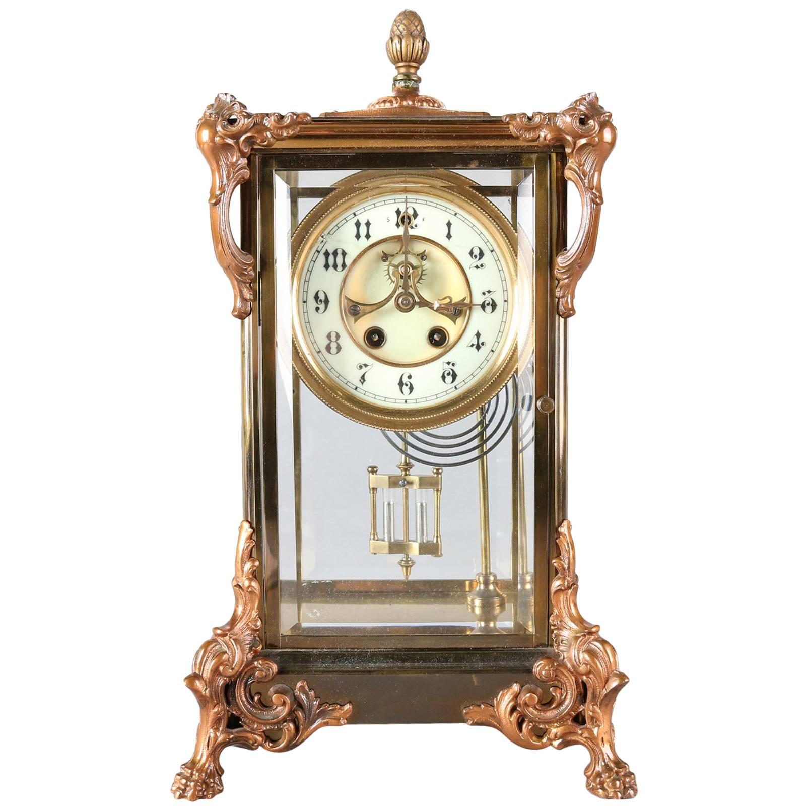 Antique French Style Gilbert Clock Co. Crystal Regulator Clock, 19th Century