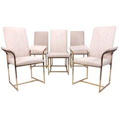 Architectural Brass Dining Chairs in the Style of Milo Baughman, Set of Six