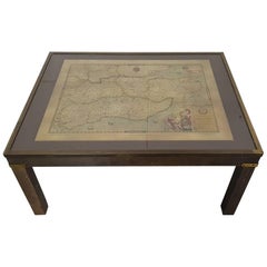 Vintage English Coffee Table with a Map of Sussex