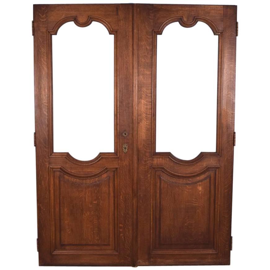 Pair of Antique French Oakwood Doors with Windows For Sale