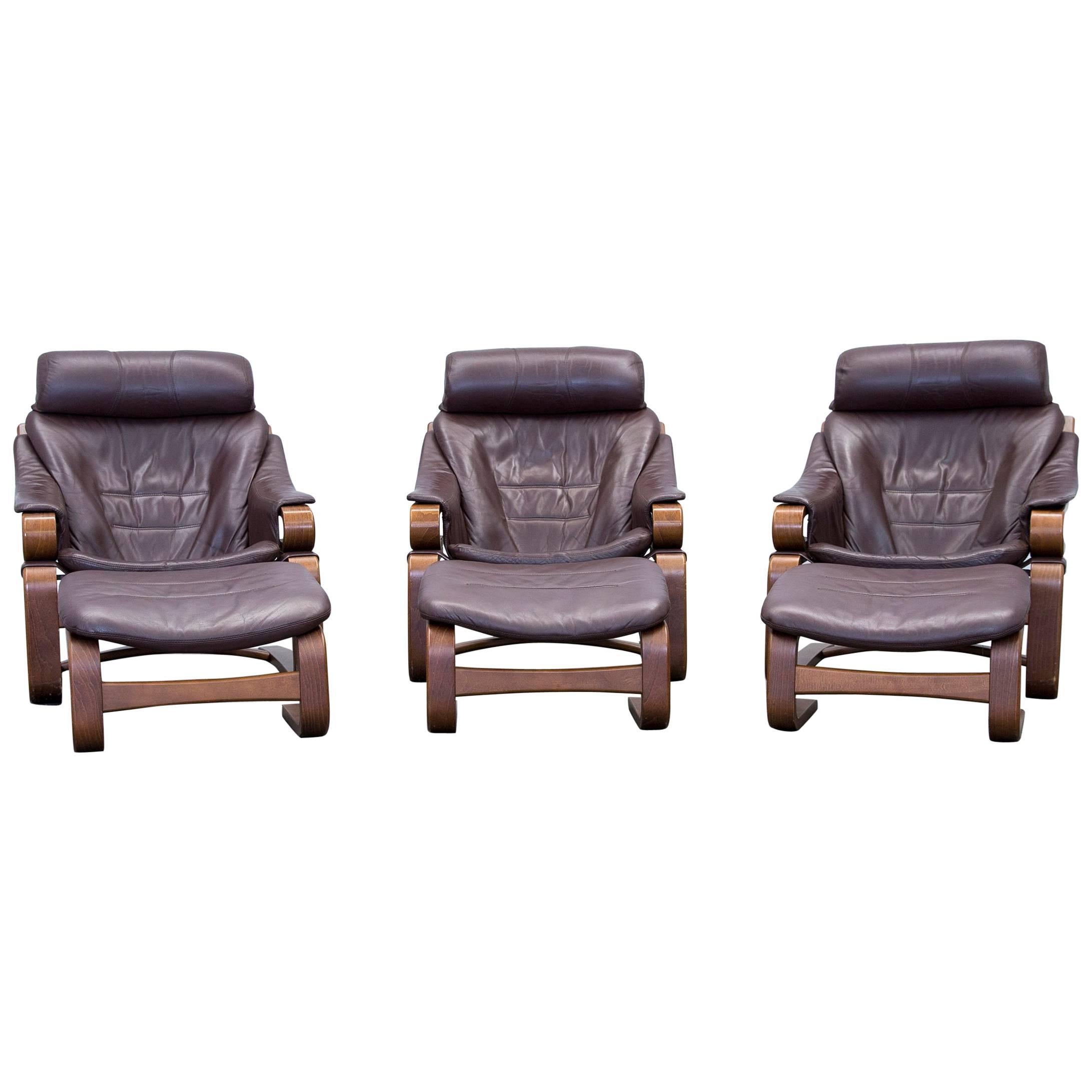 Skippers Furniture Designer Armchair Set Leather Brown One Seat Couch Modern