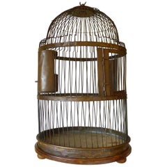 Antique Large Brass and Walnut Bird Cage, 19th Century