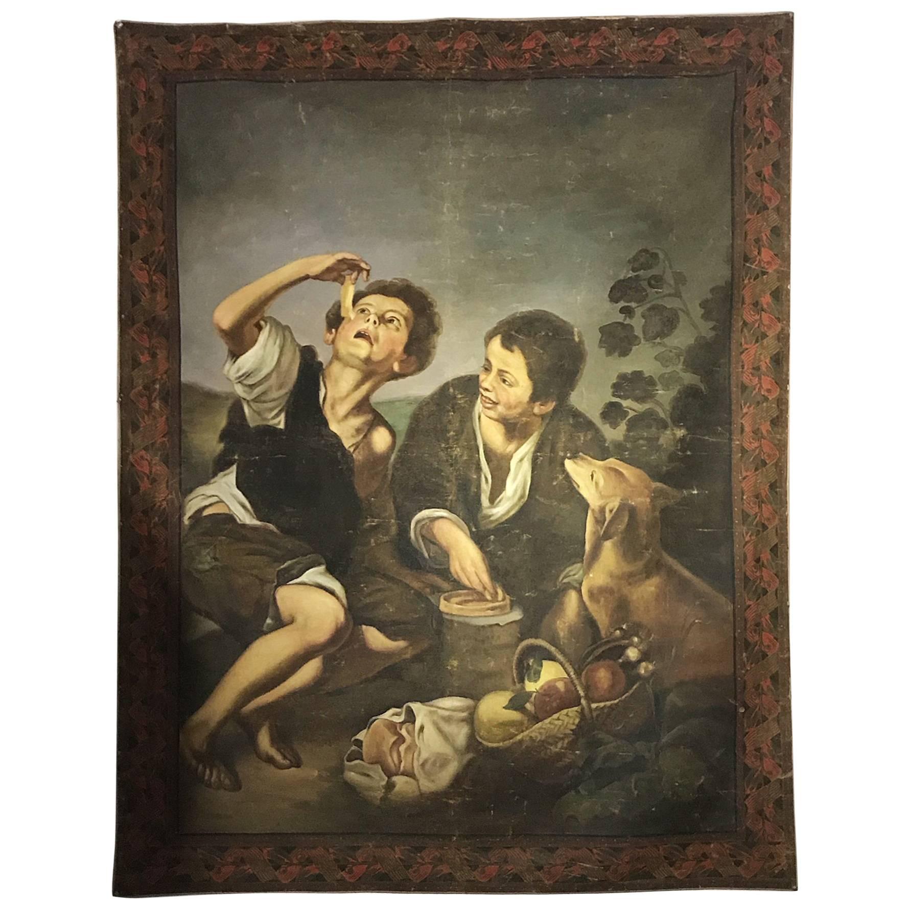 Late 19 Century Original canvas Painting 230 cm, sign For Sale