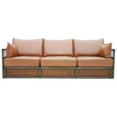 Three Person Leather Sofa with Rattan 1978