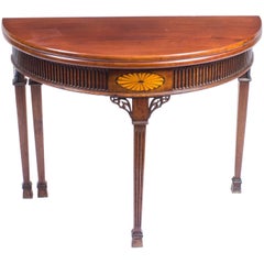 Antique Edwardian Inlaid Demilune Card Console Tea Table, Late 19th Century