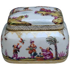 Meissen Painted Lidded Box Relief Decoration Chinoiseries Made circa 1850