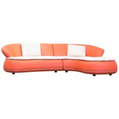 Nieri Designer Corner Sofa Leather Orange Crème Couch Modern