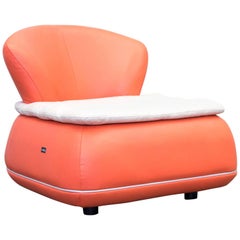 Nieri Designer Armchair Leather Orange Crème One Seat Couch Modern
