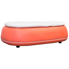 Nieri Designer Footstool Leather Orange Crème One Seat Couch