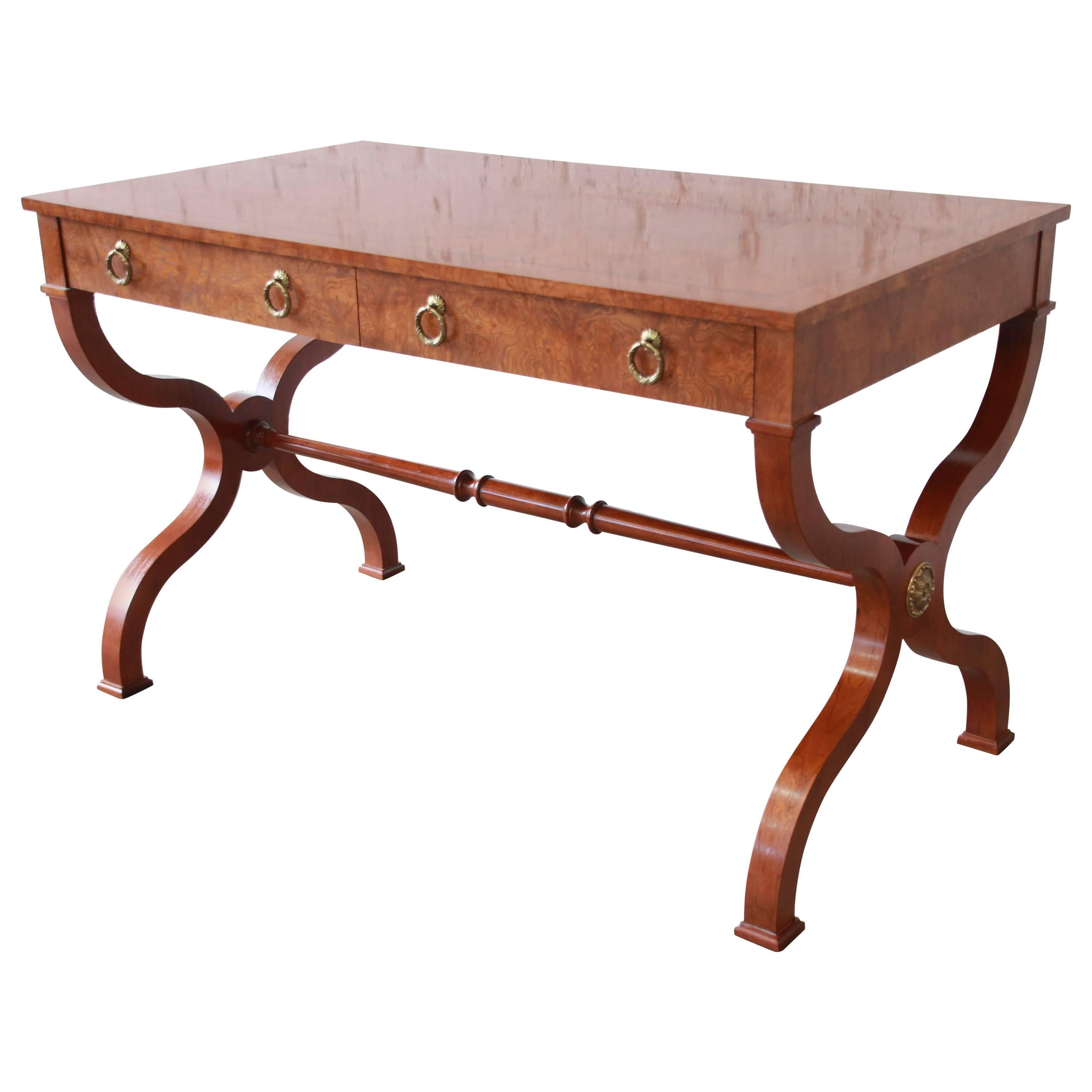 Baker Furniture Burl Wood Regency Style Writing Desk or Library Table