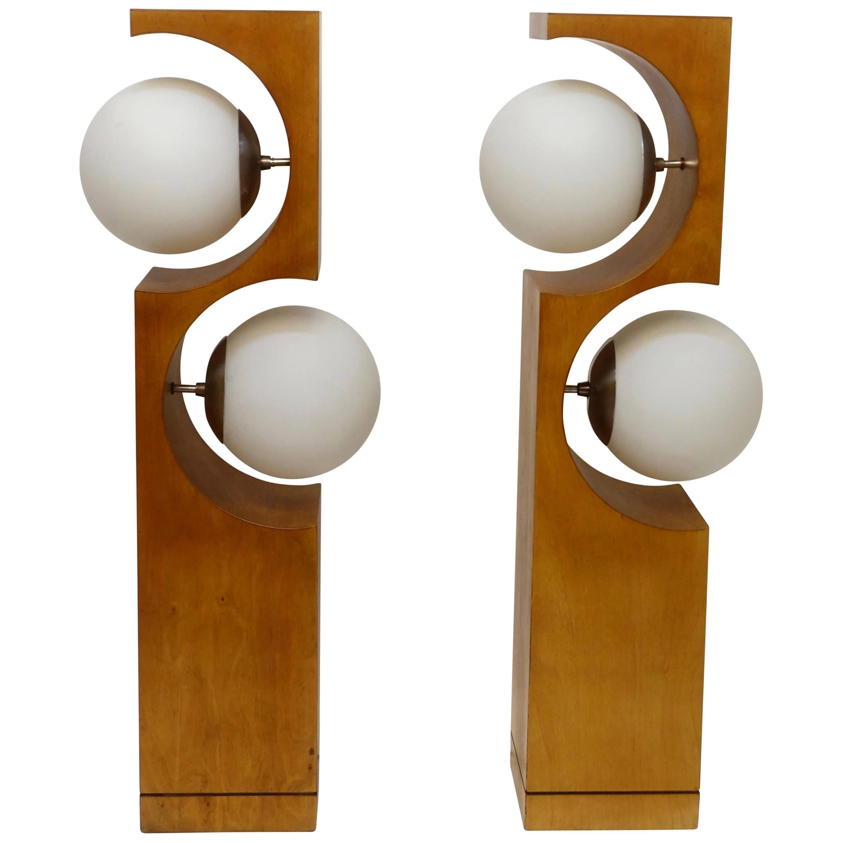 Pair of Mid-20th Century Milo Baughman Wood Cut-Out Lamps