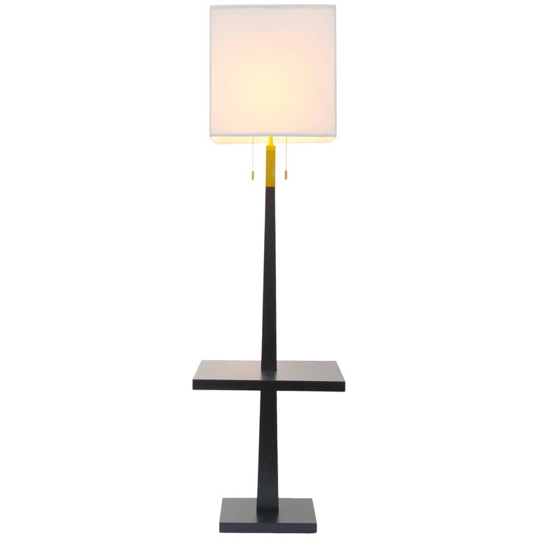 Tommi Parzinger, Black Lacquered Floor Lamp with Built in Side Table