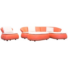 Used Nieri Designer Corner Sofa Set Leather Orange Crème Couch Modern