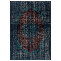 Tapis vintage bleu/marron délavé et délavé