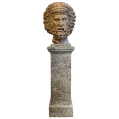 19th Century Italian Rosso Verona Marble Sculpture - Antique Head of Zeus