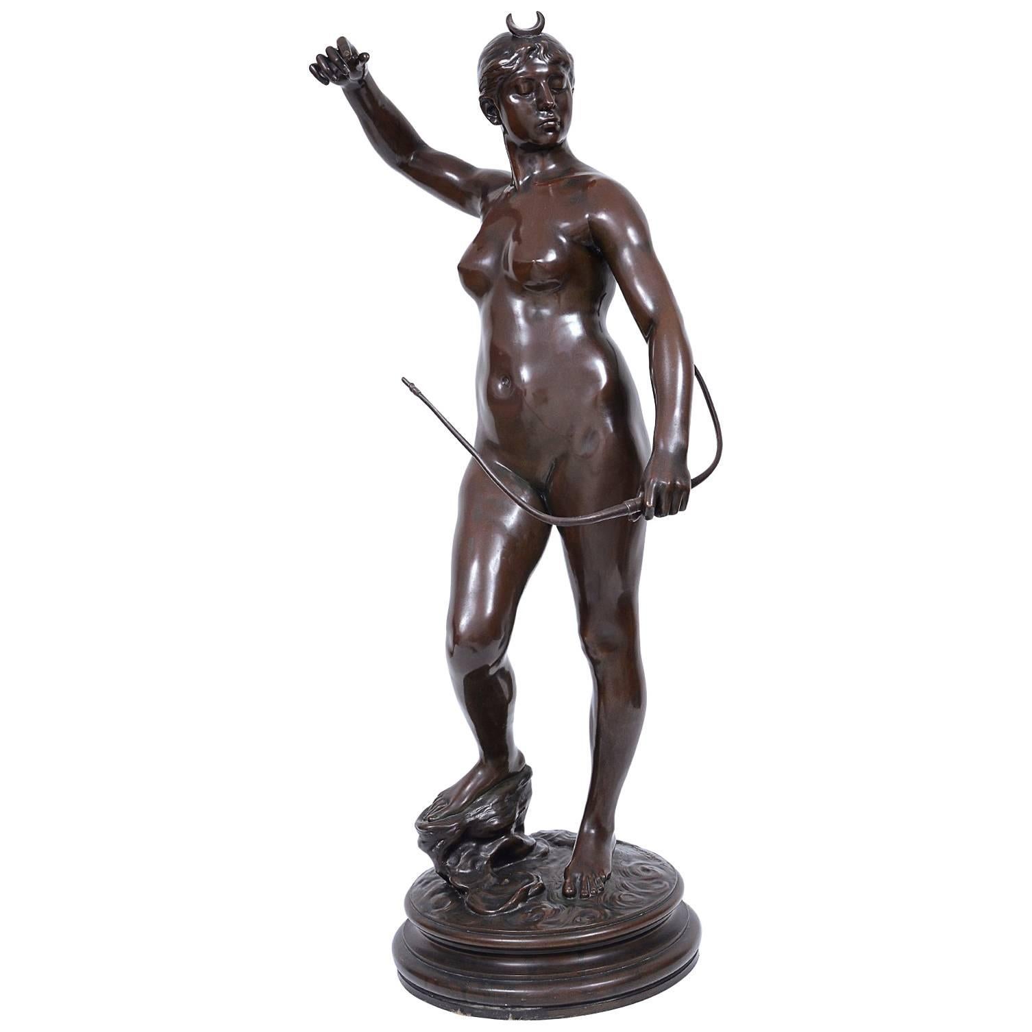 ALEXANDRE FALQUIERE Diane ‘Artemis’ Bronze Sculpture France c 1890 For Sale
