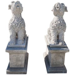 Mid-20th Century Pair of Schnauzer Dogs in Limestone