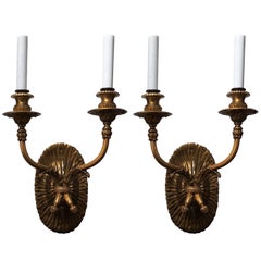 Pair of Caldwell Neoclassical Regency Gilt Bronze Two-Light Wall Sconces