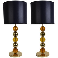 Pair of Murano Glass Lamps in the Style of Seguso