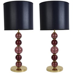 Pair of Murano Glass Lamps in the Style of Seguso