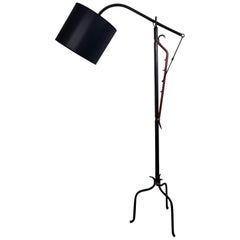 Vintage Stitched Leather Floor Lamp by Jacques Adnet