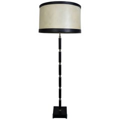 Leather and Goatskin Shade Floor Lamp in the Style of Jacques Adnet