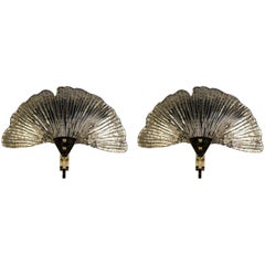 Pair of Unusual Murano Glass Ginko Leaves Sconces