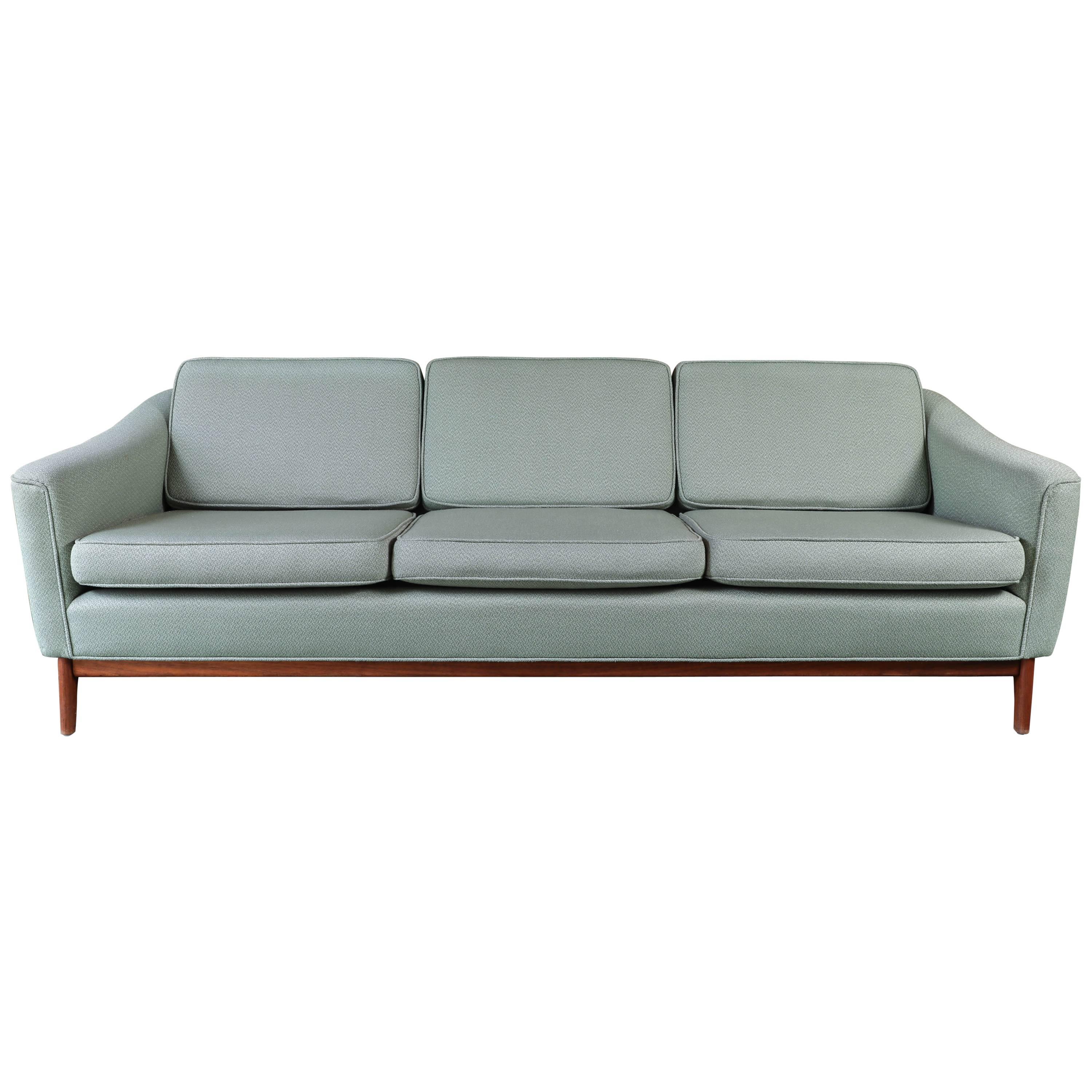 Mid Century Floating Walnut Base Sofa by DUX, Made in Sweden