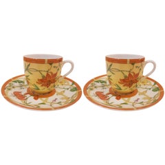 Hèrmes Siesta Set of Two Porcelain Coffee Cups and Saucers