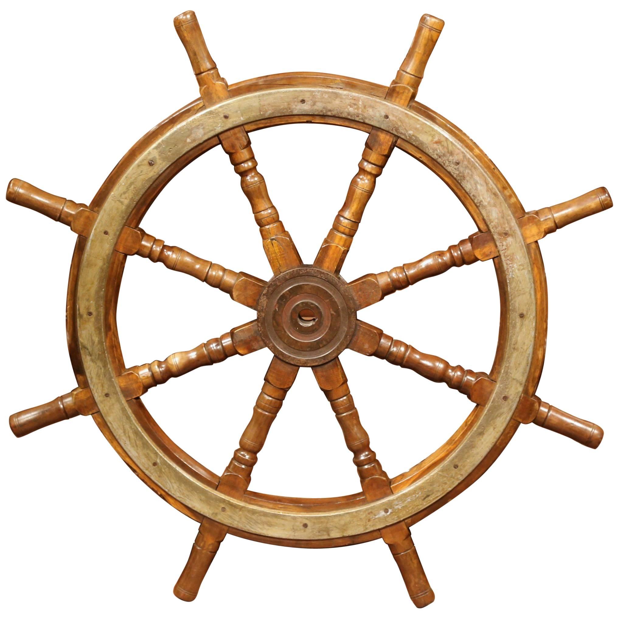 19th Century French Carved Walnut and Iron Sailboat Wheel