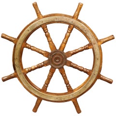 Antique 19th Century French Carved Walnut and Iron Sailboat Wheel