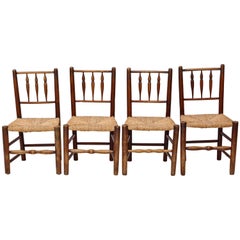 Antique Set of Four Georgian Elm Kitchen Dining Chairs, circa 1800