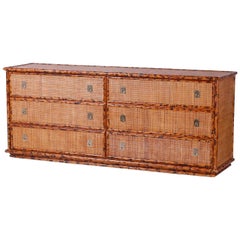 Burnt Bamboo and Grass Cloth British Colonial Style Dresser