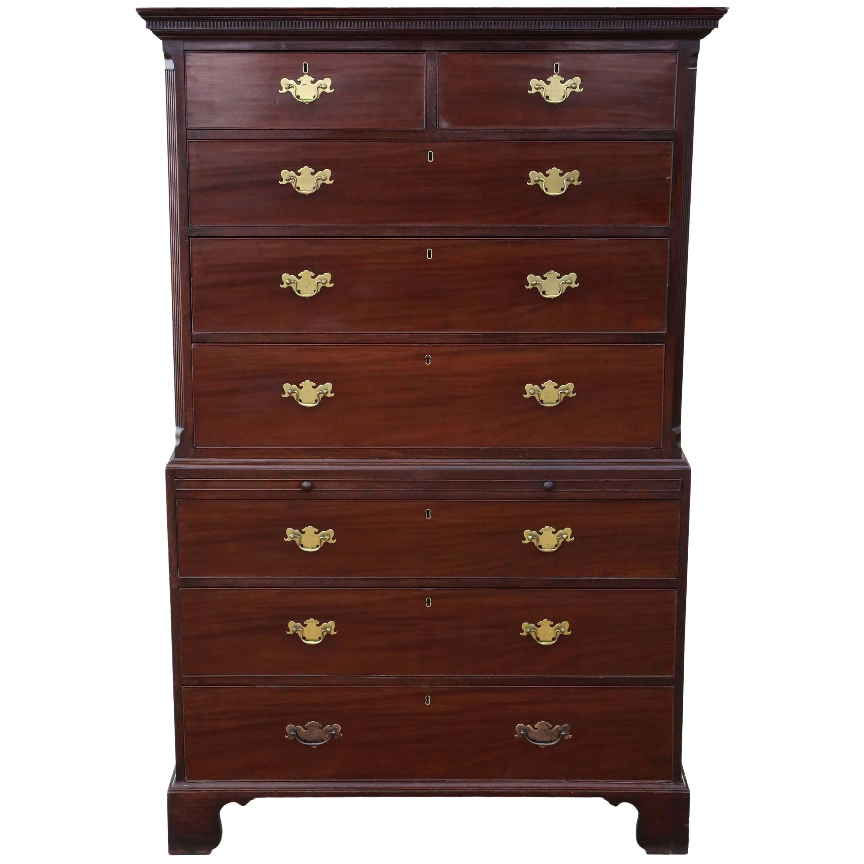 Antique Large Georgian Flame Mahogany Tallboy Chest on Chest of Drawers For Sale