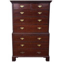 Antique Large Georgian Flame Mahogany Tallboy Chest on Chest of Drawers