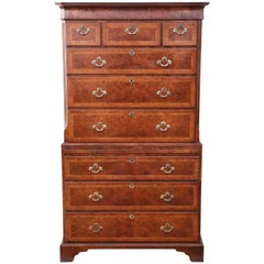 Antique Georgian Burr Walnut Tallboy Chest on Chest of Drawers Reproduction