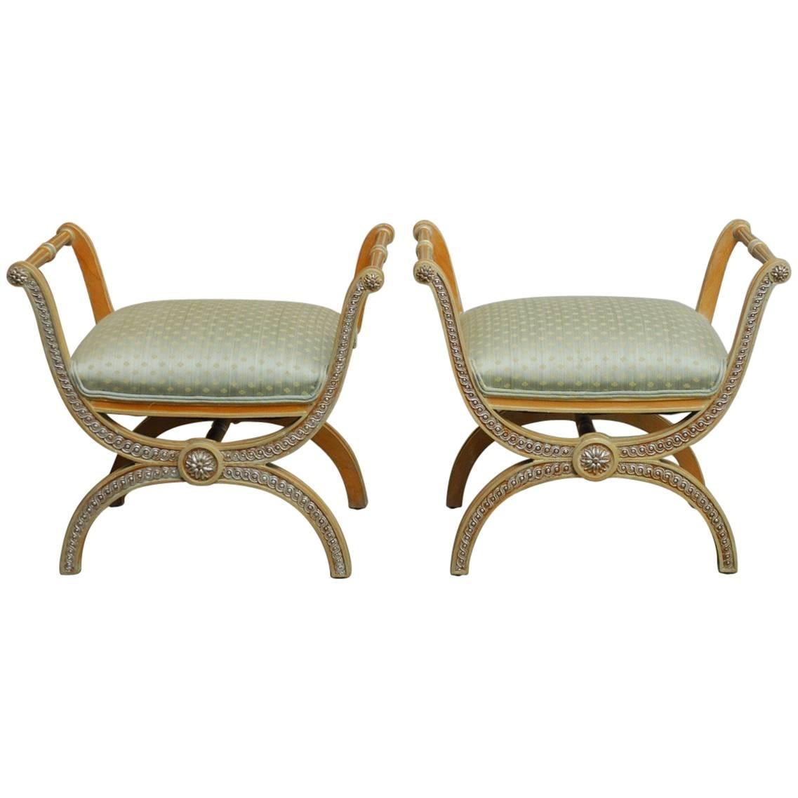 Pair of Italian Neoclassical X-Form Curule Benches