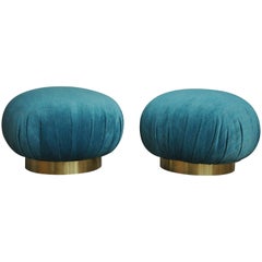 Vintage Pair of Adrian Pearsall Swivel Pouf Ottomans on Brushed Brass Bases