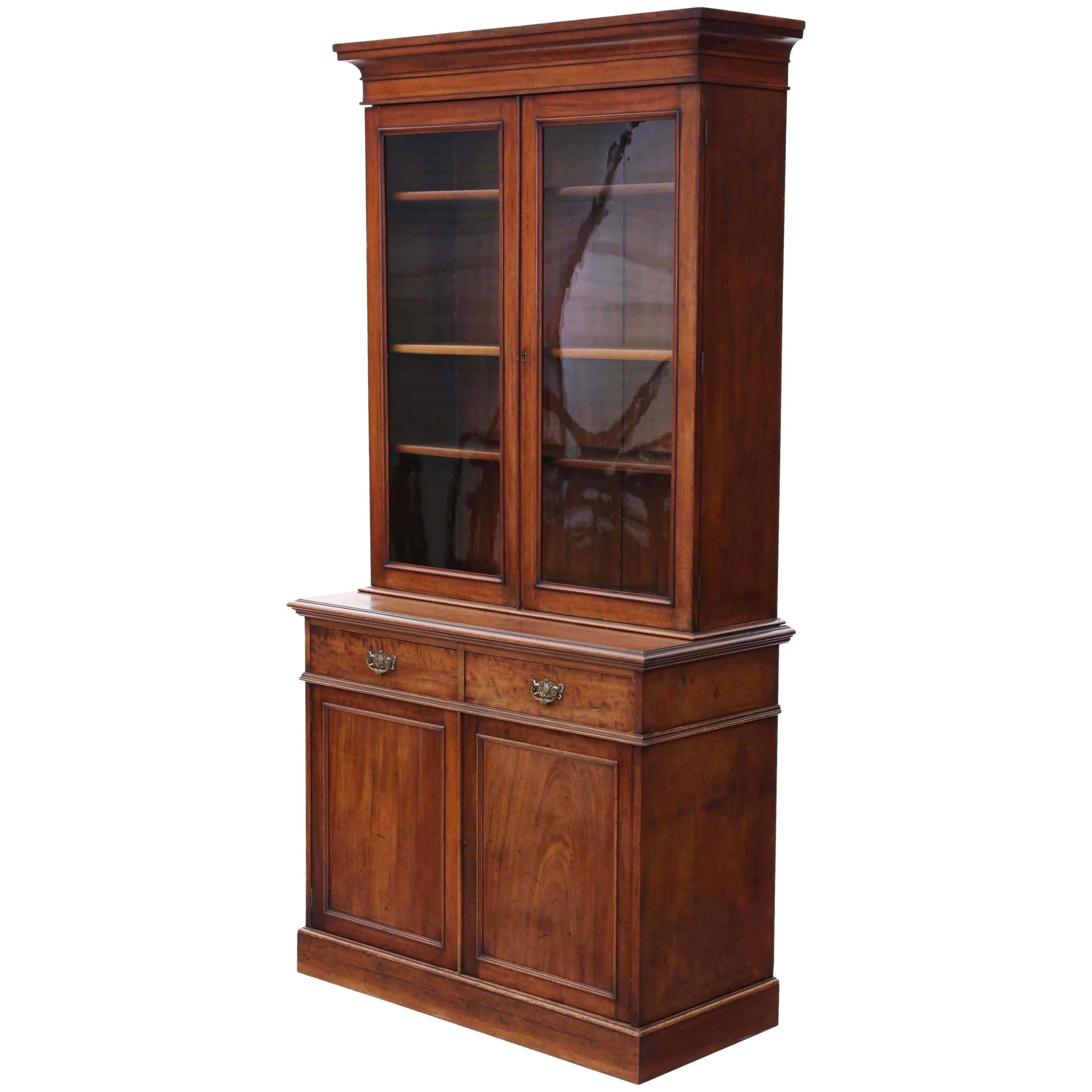 Antique Tall Victorian Mahogany Glazed Bookcase Cupboard Display Cabinet For Sale